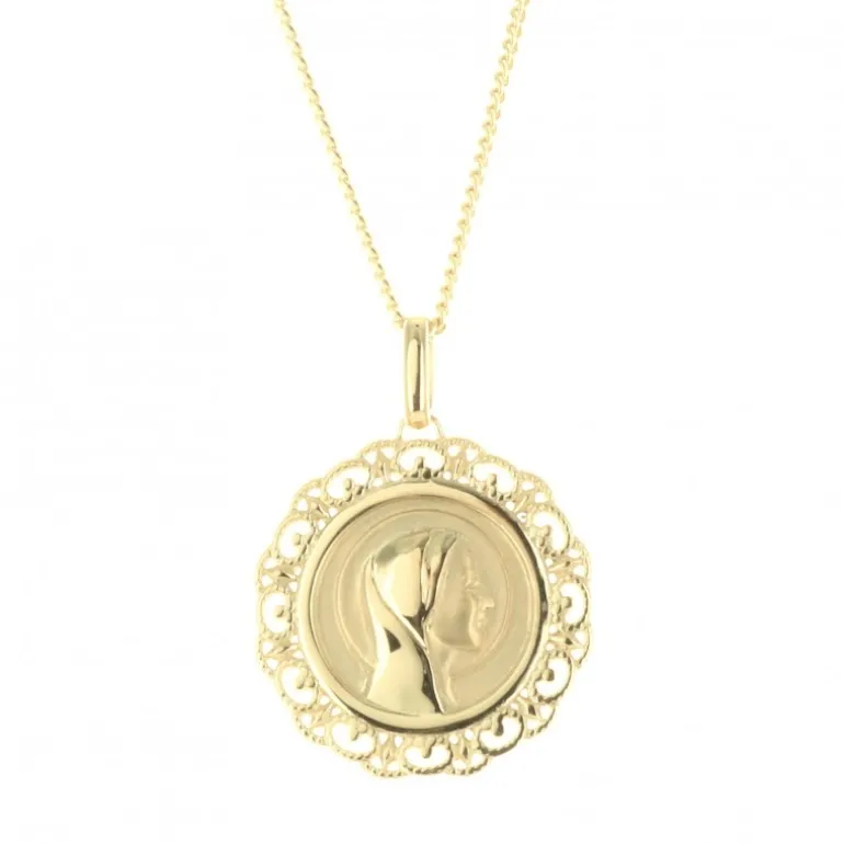 Palais du Rosaire Parure médaille Vierge Marie Plaqué Or et chaîne 50cm^ Médaille De La Vierge | Médaille Et Croix Plaqué Or
