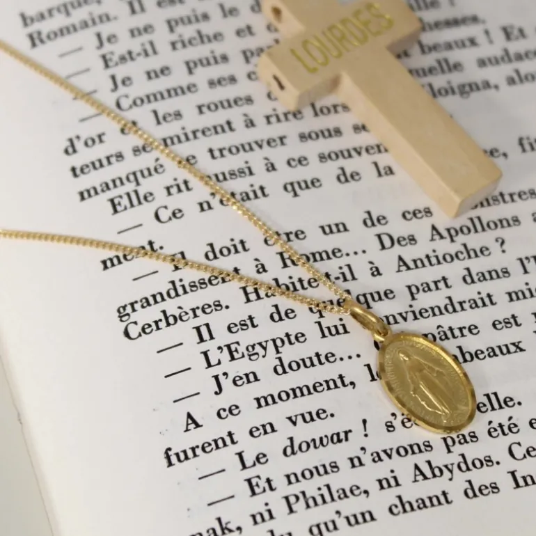 Palais du Rosaire Parure médaille Vierge Miraculeuse 16mm avec une chaîne - Plaqué Or^ Collier En Plaqué Or