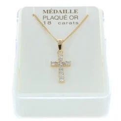 Palais du Rosaire Parure pendentif croix Plaqué Or avec zircon sur chaîne dorée 45cm^ Collier En Plaqué Or | Croix En Pendentif