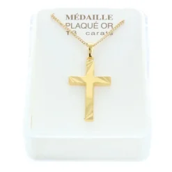 Palais du Rosaire Parure pendentif croix Plaqué Or et chaîne dorée 50cm^ Croix En Pendentif | Médaille Et Croix Plaqué Or