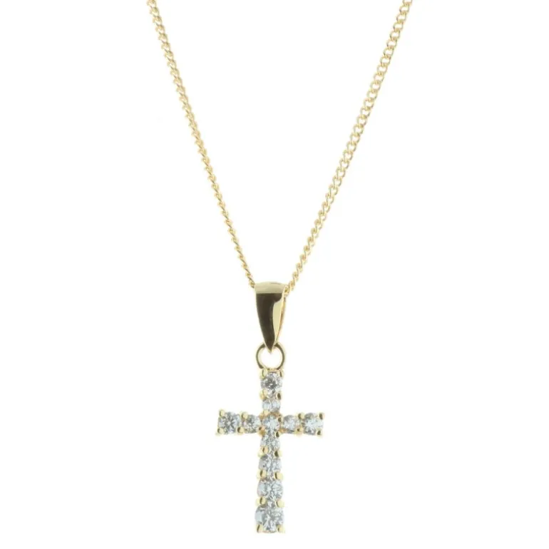 Palais du Rosaire Parure pendentif croix Plaqué Or avec zircon sur chaîne dorée 45cm^ Collier En Plaqué Or | Croix En Pendentif
