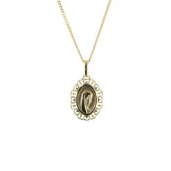 Palais du Rosaire Parure Plaqué Or avec pendentif de la Vierge effet dentelle 11mm^ Collier En Plaqué Or