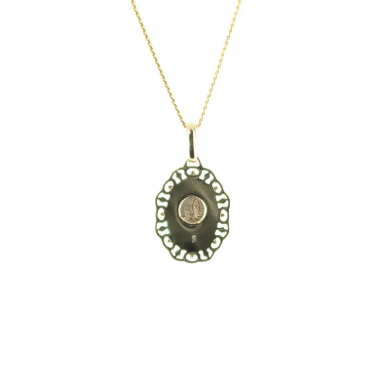 Palais du Rosaire Parure Plaqué Or avec pendentif de la Vierge effet dentelle 11mm^ Collier En Plaqué Or