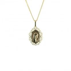 Palais du Rosaire Parure Plaqué Or avec pendentif de la Vierge effet dentelle 11mm^ Collier En Plaqué Or