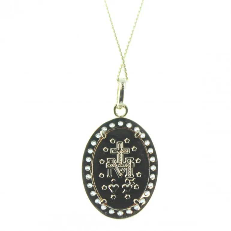 Palais du Rosaire Parure Plaqué Or, Chaine et médaille miraculeuse 25mm^ Collier En Plaqué Or