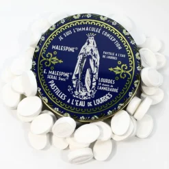 Palais du Rosaire Pastilles Menthe à l'eau de Lourdes 100g dans une boîte en métal^ Pastille Menthe À L'Eau De Lourdes