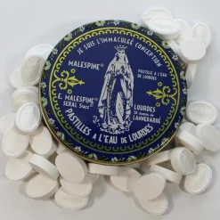 Palais du Rosaire Pastilles Menthe à l'eau de Lourdes 100g dans une boîte en métal^ Pastille Menthe À L'Eau De Lourdes