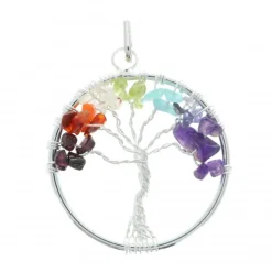 Palais du Rosaire Pendentif arbre de vie avec pierres naturelles^ Médaille Et Croix Métal