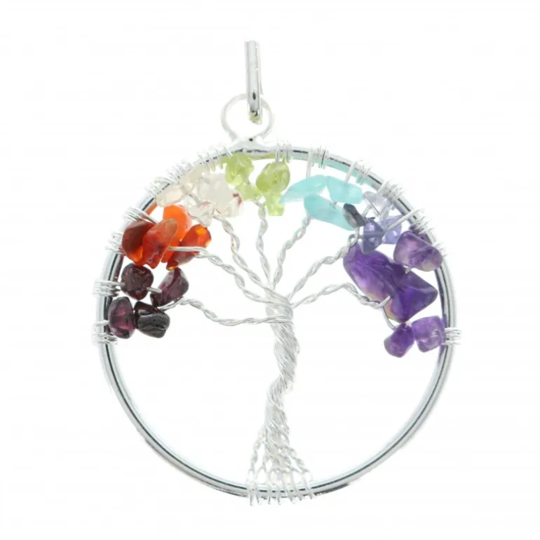 Palais du Rosaire Pendentif arbre de vie avec pierres naturelles^ Médaille Et Croix Métal
