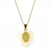 Palais du Rosaire Pendentif coeur nacre , médaille de Saint Michel sur Chaîne dorée^ Collier Fantaisie