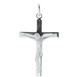 Palais du Rosaire Pendentif croix Argent plat avec le Christ^ Croix En Pendentif | Médaille Et Croix Argent