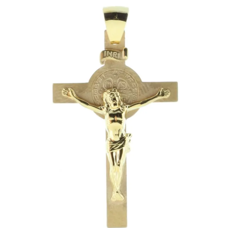 Palais du Rosaire Pendentif croix de Saint Benoit en Plaqué Or^ Croix En Pendentif | Médaille Et Croix Plaqué Or