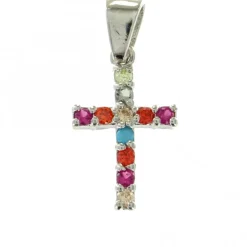 Palais du Rosaire Pendentif Croix en argent et strass multicolores^ Croix En Pendentif | Médaille Et Croix Plaqué Or