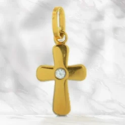 Palais du Rosaire Pendentif Croix en Or avec un zircon au centre 1,6cm^ Croix En Pendentif | Médaille Et Croix Or