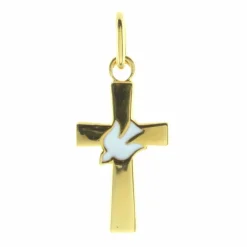 Palais du Rosaire Pendentif croix en Plaqué Or avec une colombe blanche^ Croix En Pendentif | Médaille Et Croix Plaqué Or