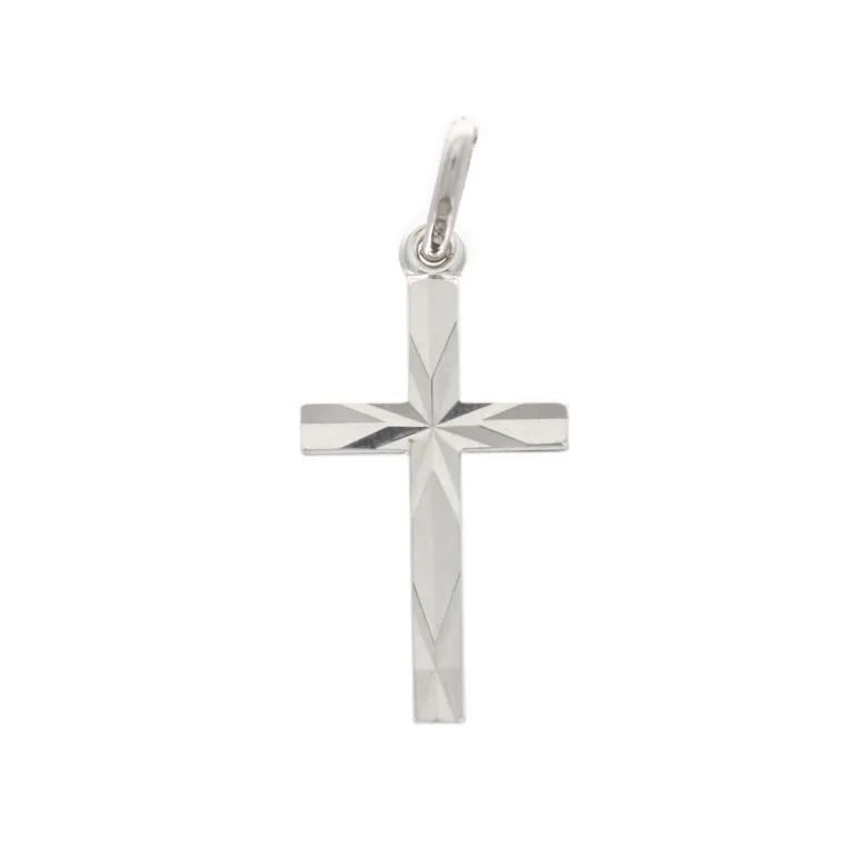 Palais du Rosaire Pendentif croix facettée en argent rhodié 20 mm^ Croix En Pendentif | Médaille Et Croix Argent