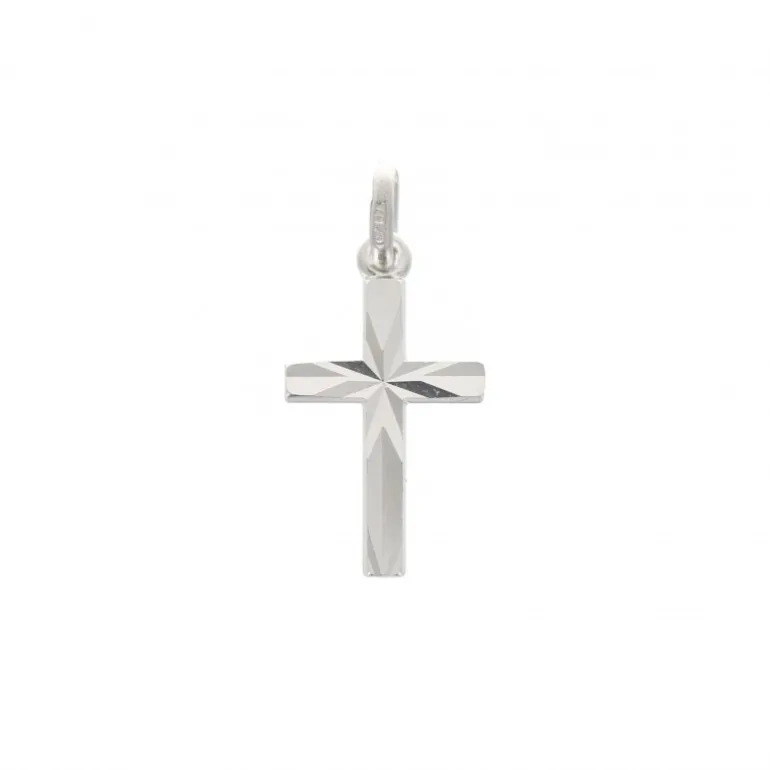 Palais du Rosaire Pendentif croix facettée en argent rhodié 15mm^ Croix En Pendentif | Médaille Et Croix Argent