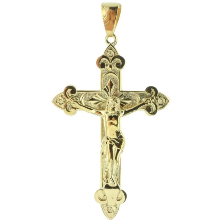 Palais du Rosaire Pendentif croix Plaqué Or fleur de lys 6 cm^ Croix En Pendentif | Médaille Et Croix Plaqué Or
