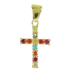 Palais du Rosaire Pendentif Croix plaqué Or et strass colorés multicolores^ Croix En Pendentif | Médaille Et Croix Plaqué Or