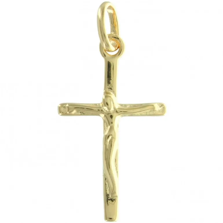 Palais du Rosaire Pendentif croix Plaqué Or classique avec le Christ^ Croix En Pendentif | Médaille Et Croix Plaqué Or