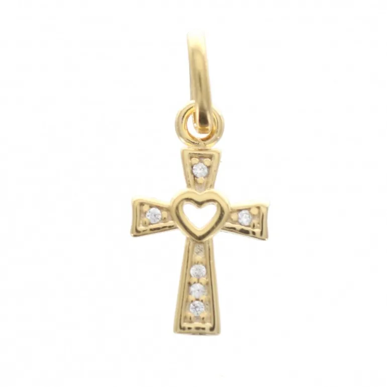 Palais du Rosaire Pendentif croix plaqué or avec strass et coeur ajouré 12 mm^ Croix En Pendentif | Médaille Et Croix Plaqué Or