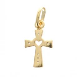 Palais du Rosaire Pendentif croix plaqué or avec strass et coeur ajouré 12 mm^ Croix En Pendentif | Médaille Et Croix Plaqué Or