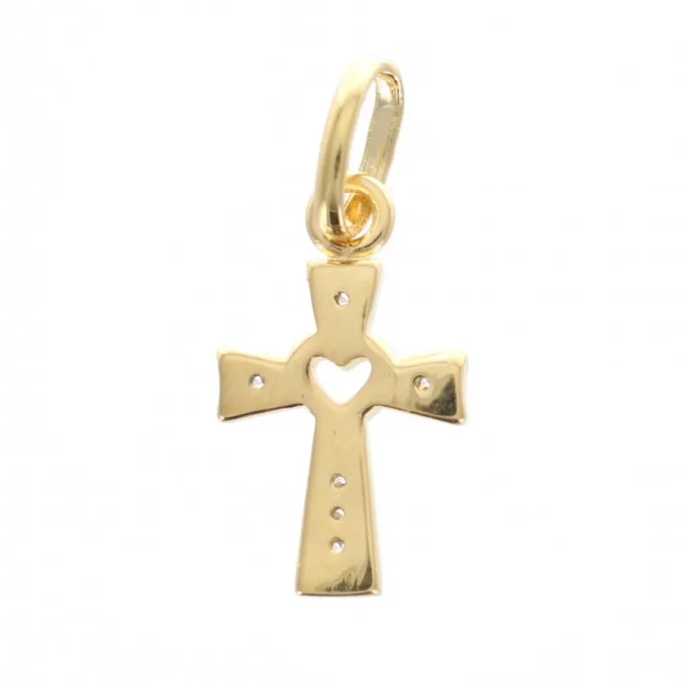 Palais du Rosaire Pendentif croix plaqué or avec strass et coeur ajouré 12 mm^ Croix En Pendentif | Médaille Et Croix Plaqué Or
