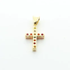 Palais du Rosaire Pendentif Croix plaqué Or et strass colorés multicolores^ Croix En Pendentif | Médaille Et Croix Plaqué Or