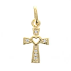 Palais du Rosaire Pendentif croix plaqué or avec strass et coeur ajouré 12 mm^ Croix En Pendentif | Médaille Et Croix Plaqué Or