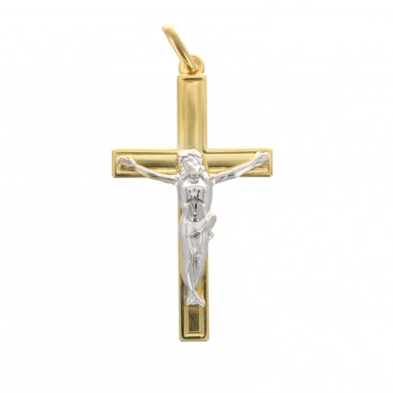 Palais du Rosaire Pendentif crucifix en plaqué or bicolor 30 mm^ Croix En Pendentif | Médaille Et Croix Plaqué Or
