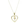 Palais du Rosaire Pendentif en Plaqué Or d'une Croix dans un Coeur avec des strass^ Collier En Plaqué Or