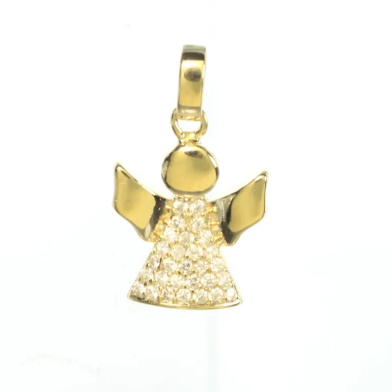 Palais du Rosaire Pendentif en plaqué or d'un Ange avec strass^ Médaille Et Croix Plaqué Or