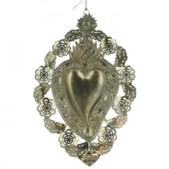 Palais du Rosaire Pendentif Ex-voto avec coeur et fleurs 35 cm^ Cadre Religieux