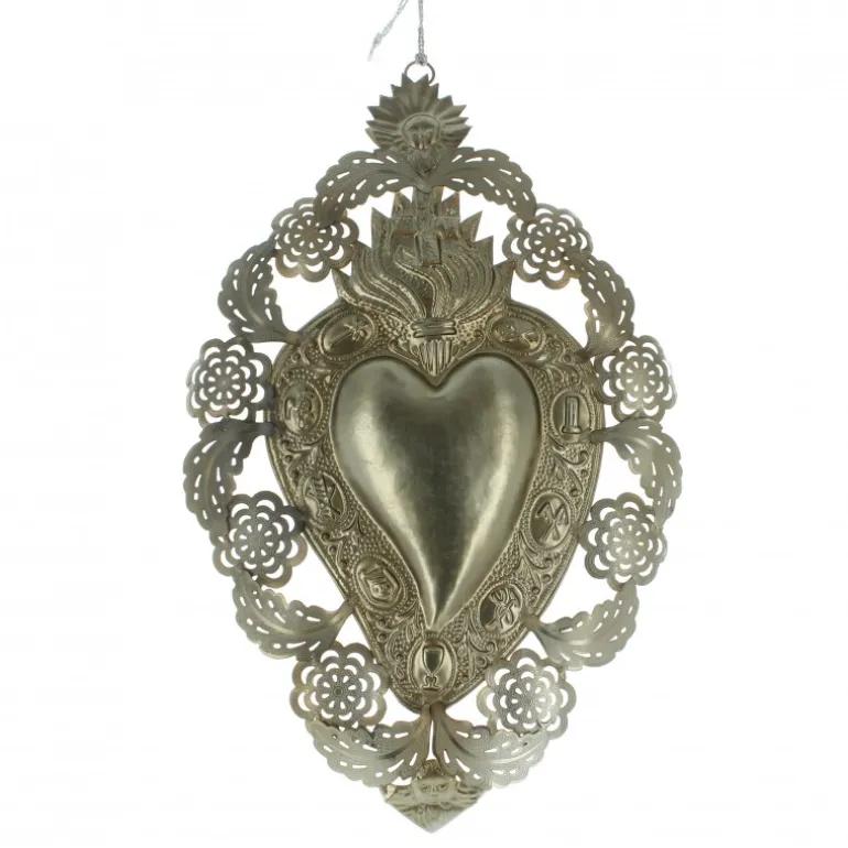 Palais du Rosaire Pendentif Ex-voto avec coeur et fleurs 35 cm^ Cadre Religieux