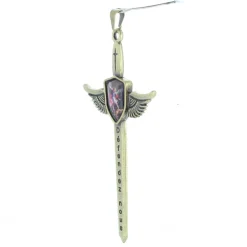 Palais du Rosaire Pendentif épée de Saint Michel avec image de prière 11x5,5cm^ Image Religieuse