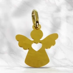 Palais du Rosaire Pendentif silhouette d'Ange avec coeur en Or 9 carats^ Médaille Et Croix Or