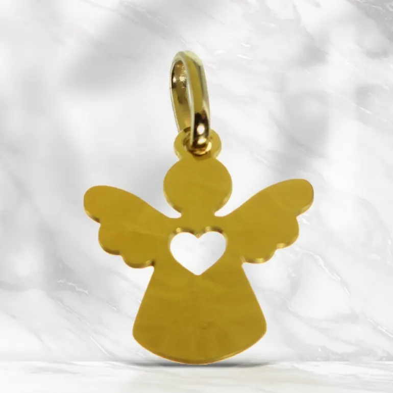 Palais du Rosaire Pendentif silhouette d'Ange avec coeur en Or 9 carats^ Médaille Et Croix Or