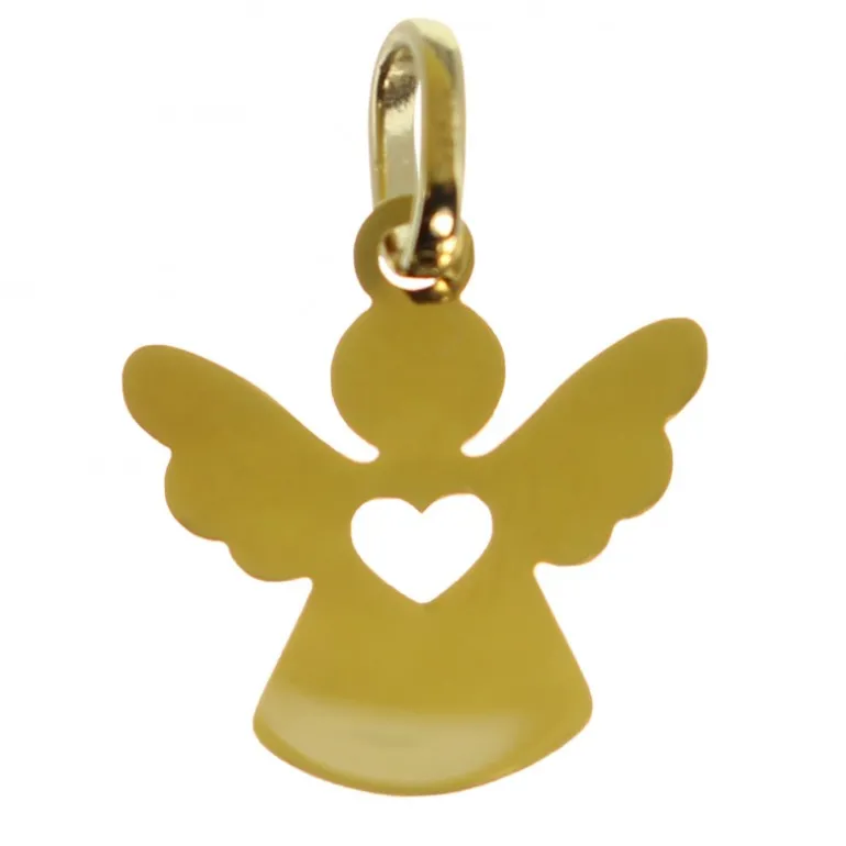 Palais du Rosaire Pendentif silhouette d'Ange avec coeur en Or 9 carats^ Médaille Et Croix Or