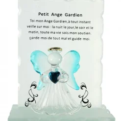 Palais du Rosaire Petit ange en verre sur support avec prière^ Décoration De Noël