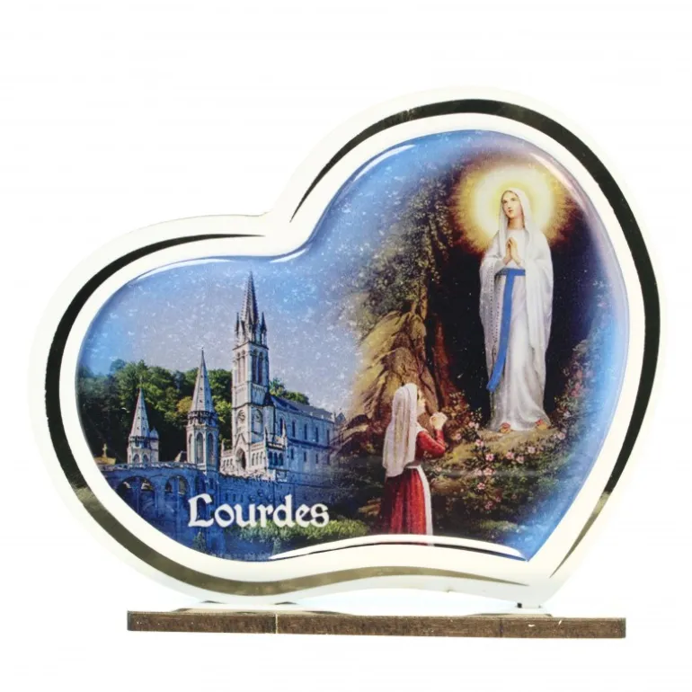Palais du Rosaire Petit cadre de Lourdes en forme de coeur en bois à poser^ Cadre Religieux
