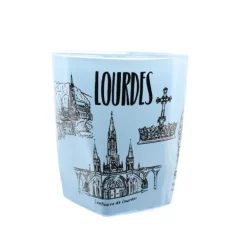 Palais du Rosaire Petit verre bleu souvenir de Lourdes^ Vaisselle De Lourdes