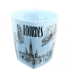 Palais du Rosaire Petit verre bleu souvenir de Lourdes^ Vaisselle De Lourdes