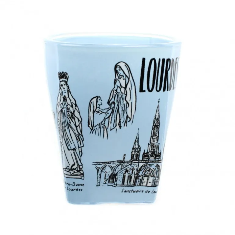 Palais du Rosaire Petit verre bleu souvenir de Lourdes^ Vaisselle De Lourdes