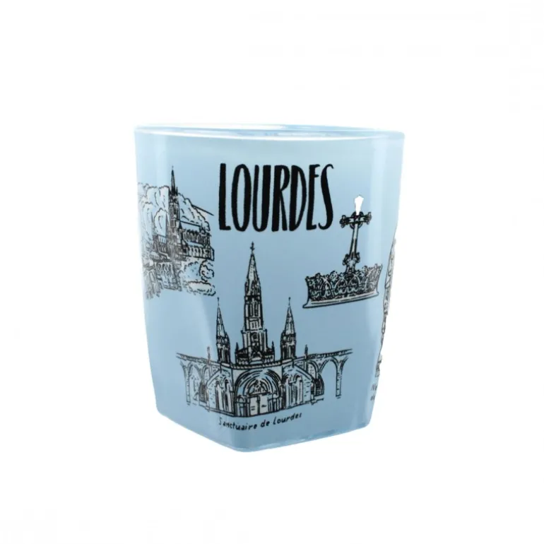 Palais du Rosaire Petit verre bleu souvenir de Lourdes^ Vaisselle De Lourdes