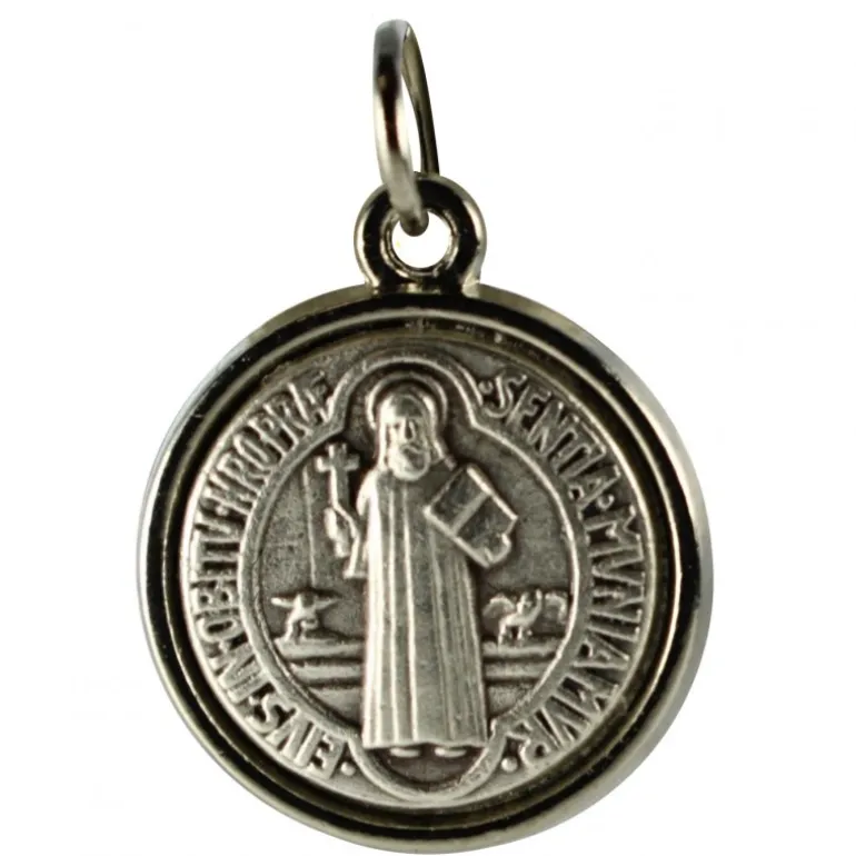 Palais du Rosaire Petite Médaille de Saint Benoît en métal argenté 1,7cm^ Médaille Et Croix Métal | Médaille De Saint