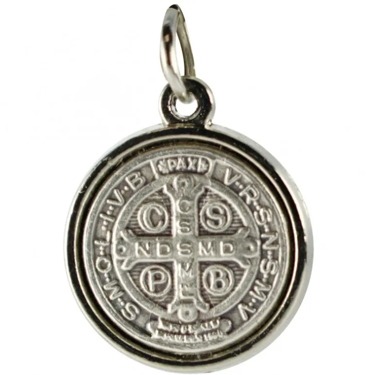 Palais du Rosaire Petite Médaille de Saint Benoît en métal argenté 1,7cm^ Médaille Et Croix Métal | Médaille De Saint