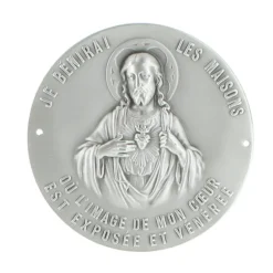 Palais du Rosaire Plaque de porte Sacré Coeur 70 mm en laiton argenté^ Médaille Et Croix Métal | Médaille Murale