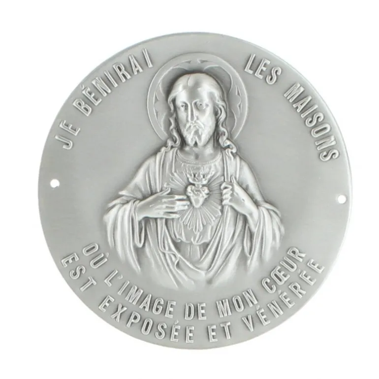 Palais du Rosaire Plaque de porte Sacré Coeur 70 mm en laiton argenté^ Médaille Et Croix Métal | Médaille Murale