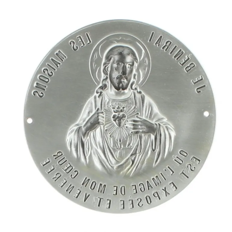Palais du Rosaire Plaque de porte Sacré Coeur 70 mm en laiton argenté^ Médaille Et Croix Métal | Médaille Murale
