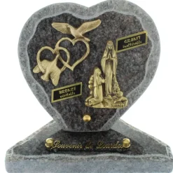 Palais du Rosaire Plaque Funéraire Cœur Granit avec Décoration de Lourdes^ Plaque Funéraire